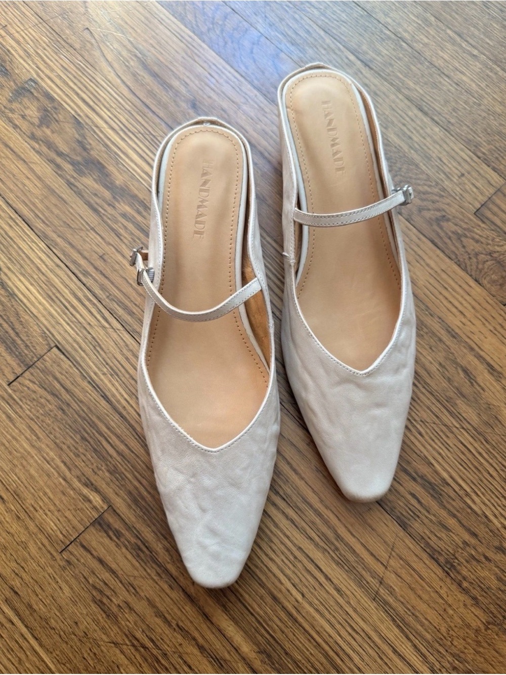 Handmade Cream Mary Jane Mules with Strap Size 8.5